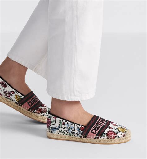 Dior Granville Espadrille White Multicolor Florilegio Embroidered 